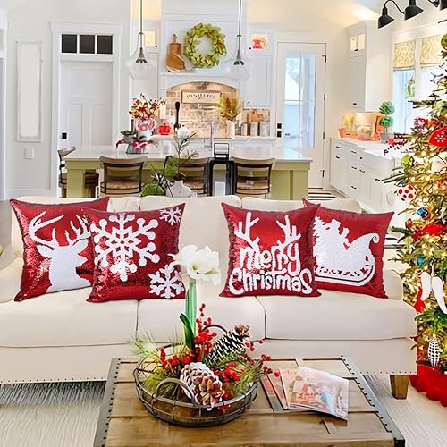 Miniatura 7 de Gujiahone Juego de 2 fundas de almohada verdes de Navidad de 18 x 18 pulgadas, juego de 2 fundas cuadradas de lino con copos de nieve para