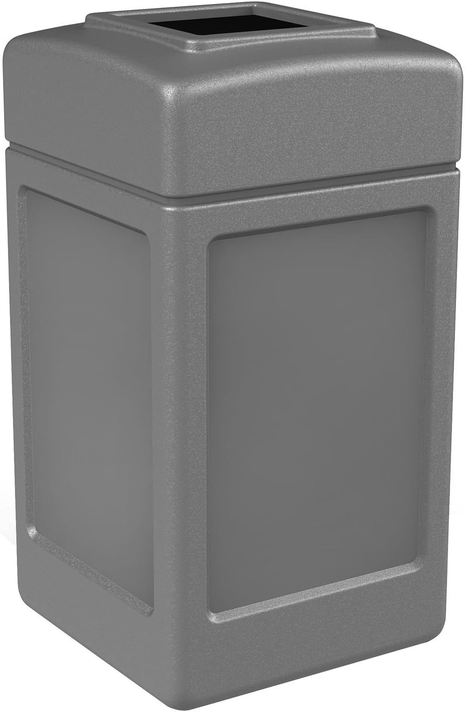 Trash Can, Garbage Commercial Square Waste Container, Open Top Lid, Polyethylene, 42-gal, Gray, Industrial