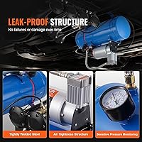 Vista 6 de VEVOR Compresor de aire de 12 V con tanque de 1.6 galones, compresor de bocina de tren, presión de trabajo de 120 psi, neumáticos inflados