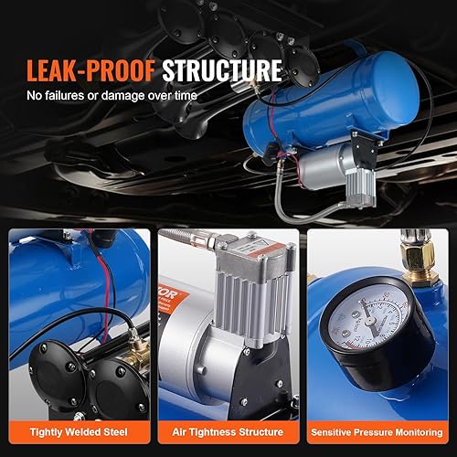 Miniatura 6 de VEVOR Compresor de aire de 12 V con tanque de 1.6 galones6 L, compresor de aire de bocina de tren, sistema de compresor de aire a bordo de presión