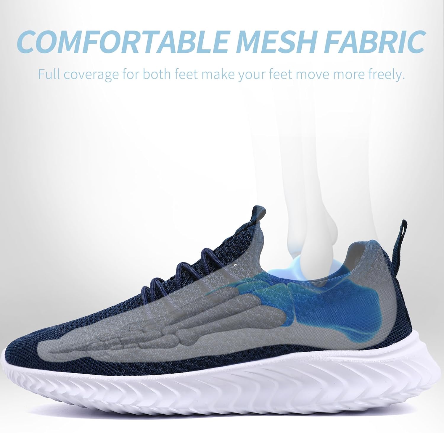 LANGFEUU Women's Tennis Running Shoes Lightweight Slip On Walking Shoes Breathable Athletic Workout Gym Trainer Sports Sneakers Blue_White 6.5 - Image 5