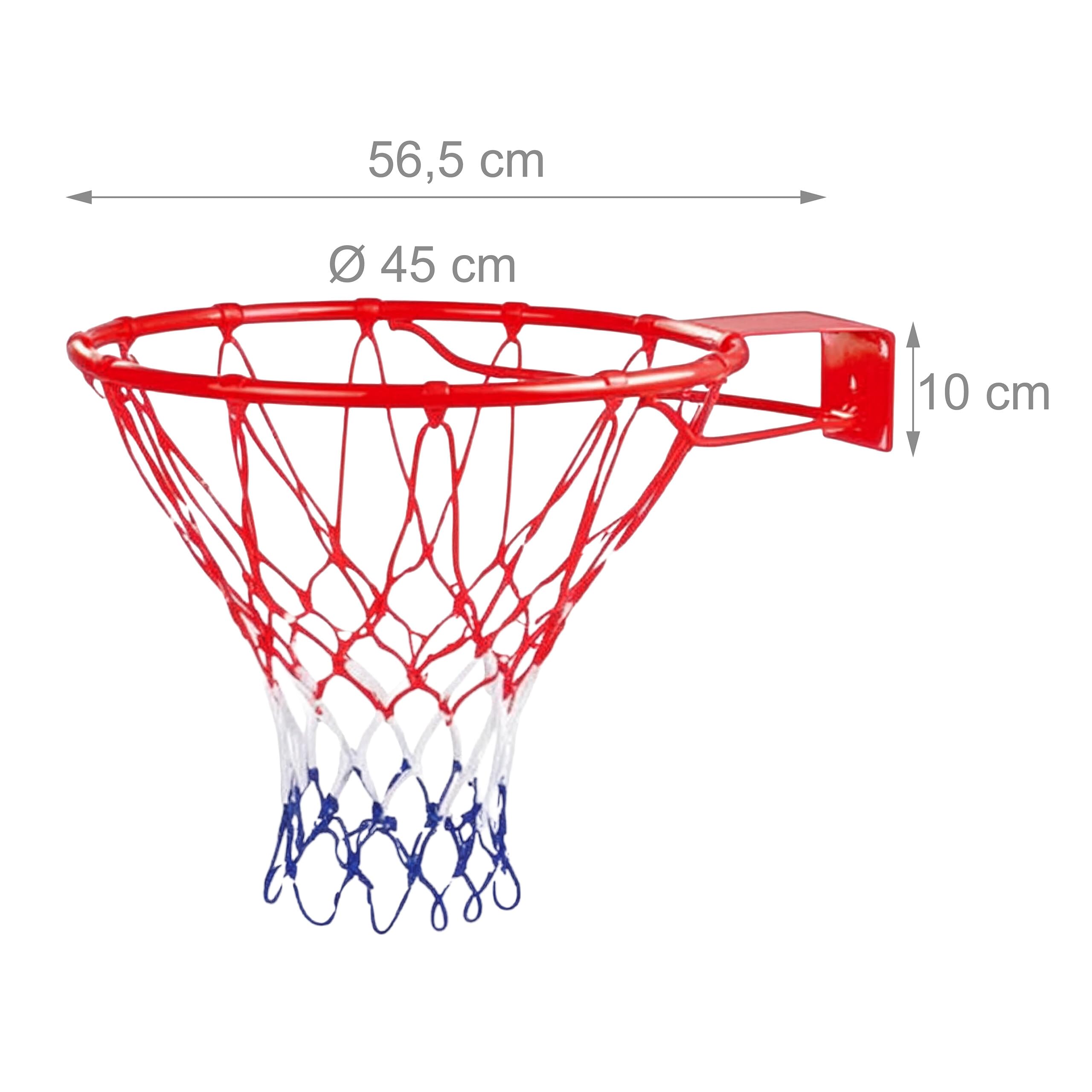 Canasta de Baloncesto Relaxdays para Montaje en Pared, con Red y Tornillos, Apta para Exteriores, Ø: 45 cm.
