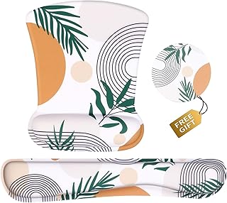 iCasso Mouse Pad with Wrist Support +Keyboard Wrist Rest+ Coaster, 3in1 Non-Slip Cute Ergonomic Mousepad Made Easy Typing and Relieve Wrist Pain, Perfect for Computer, Office (Elm Leaf)