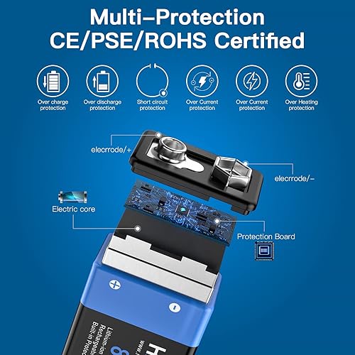 Miniatura 3 de Cargador de batería recargable de 9 V, cargador de batería de iones de litio de 4 paquetes de baterías recargables de iones de litio de 850 mAh 9 V