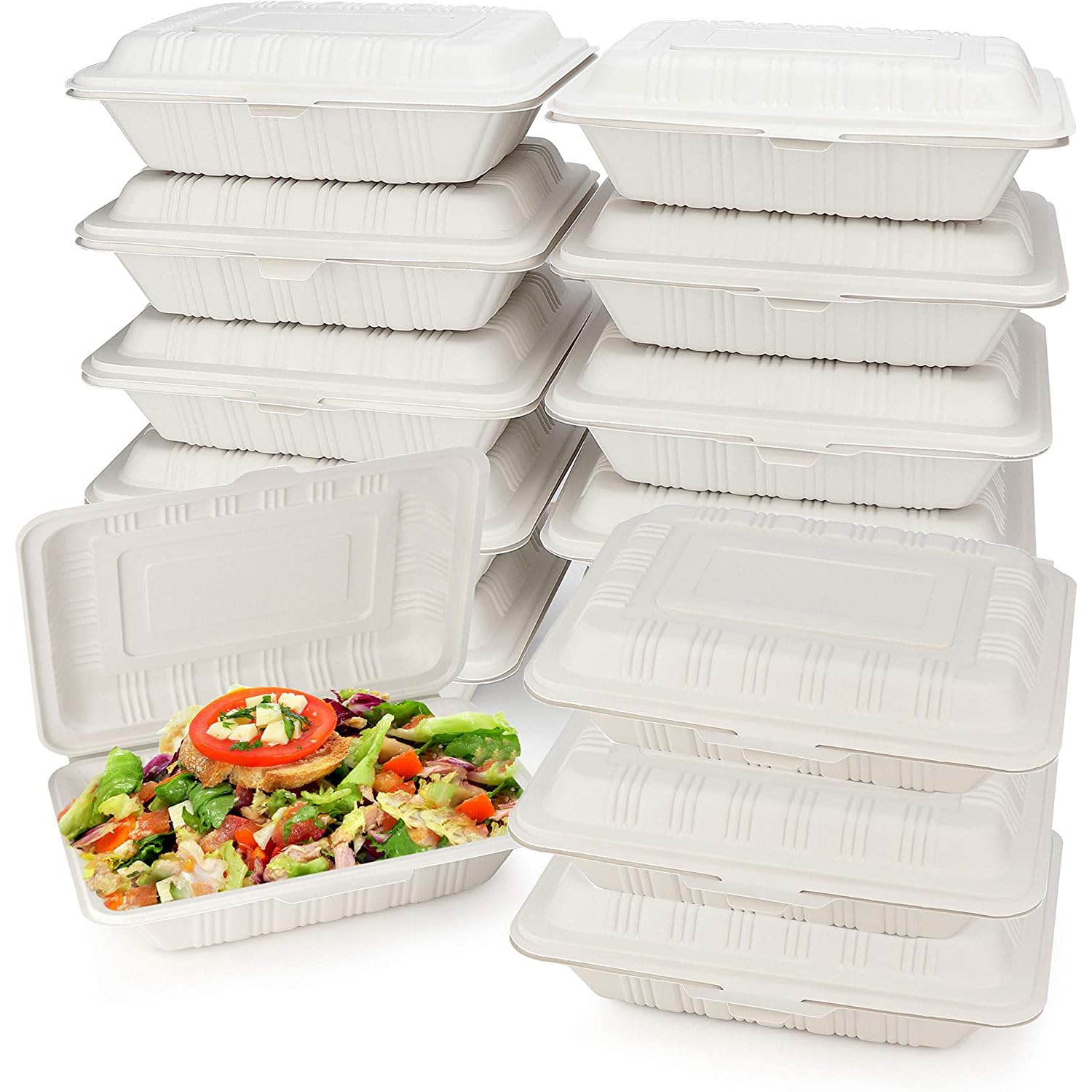 150 Count 1-Comp Hinged Pebble Box Disposable Clamshell Take Out To Go Food Containers PP206, 9.25? x 6.5? x 2.25? Ivory Microwave-Safe