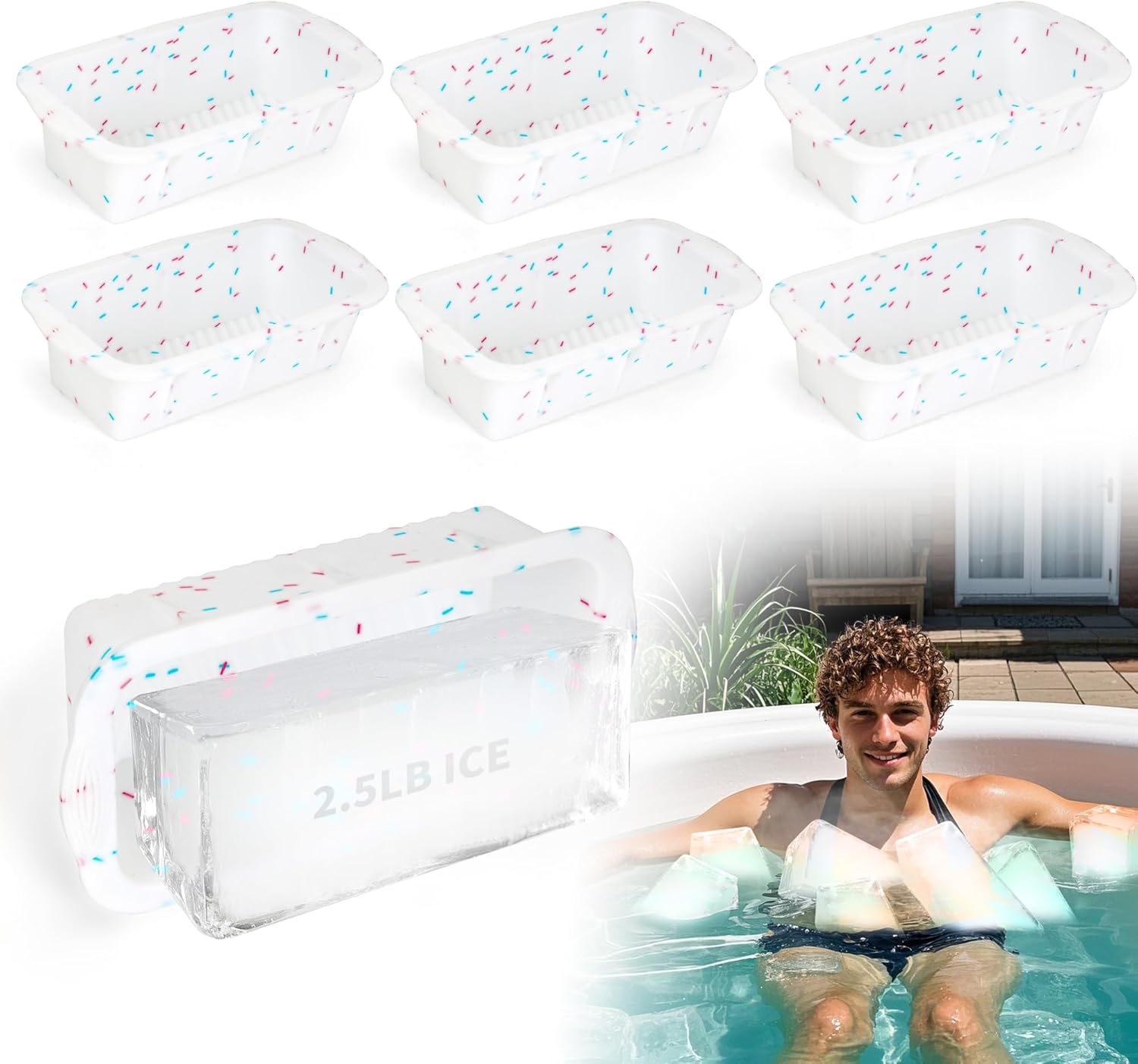 6Pack Reusable Silicone Ice Block Mold 15lbs Extra Large for Cold Plunge Tubs & Ice Baths, Freezer Safe Giant Ice Cube Trays, Water Chiller Accessories for Athletes Coolers (Green)