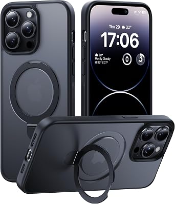 CellEver Strong Magnetic for iPhone 13 Pro Case with Ring Stand [Military Grade Drop Tested] [Compatible with MagSafe] Slim Translucent Matte Phone Case 6.1" - Black