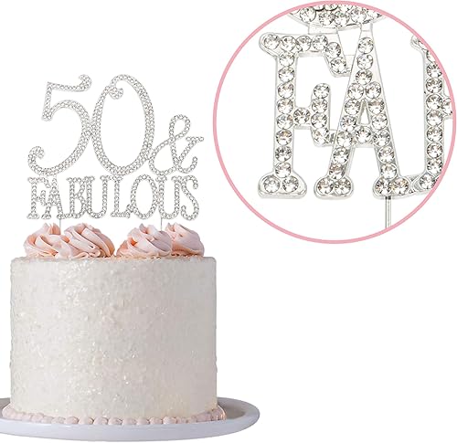 Miniatura 7 de Decoración para colocar arriba de tortas con el número 50 repleto de diamantes falsos, ideal para cumpleaños o aniversarios.