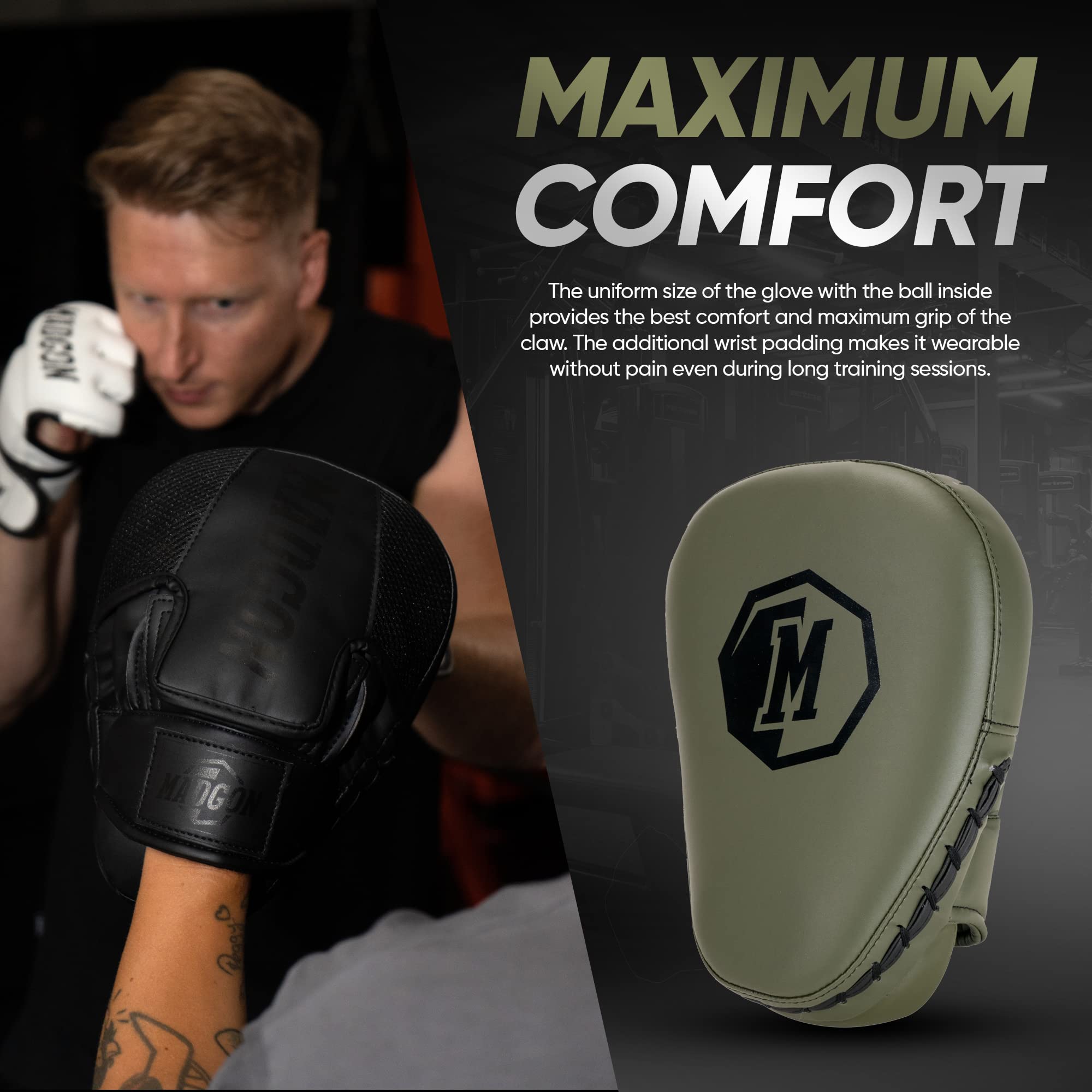 MADGON Pao Boxe avec Rembourrage de Haute Qualité pour Une Absorption Optimale des Chocs – Patte d’Ours Boxe Durable pour Les Arts-Martiaux, Le Kickboxing et la Boxe- 1 Paire - Sac Inclus