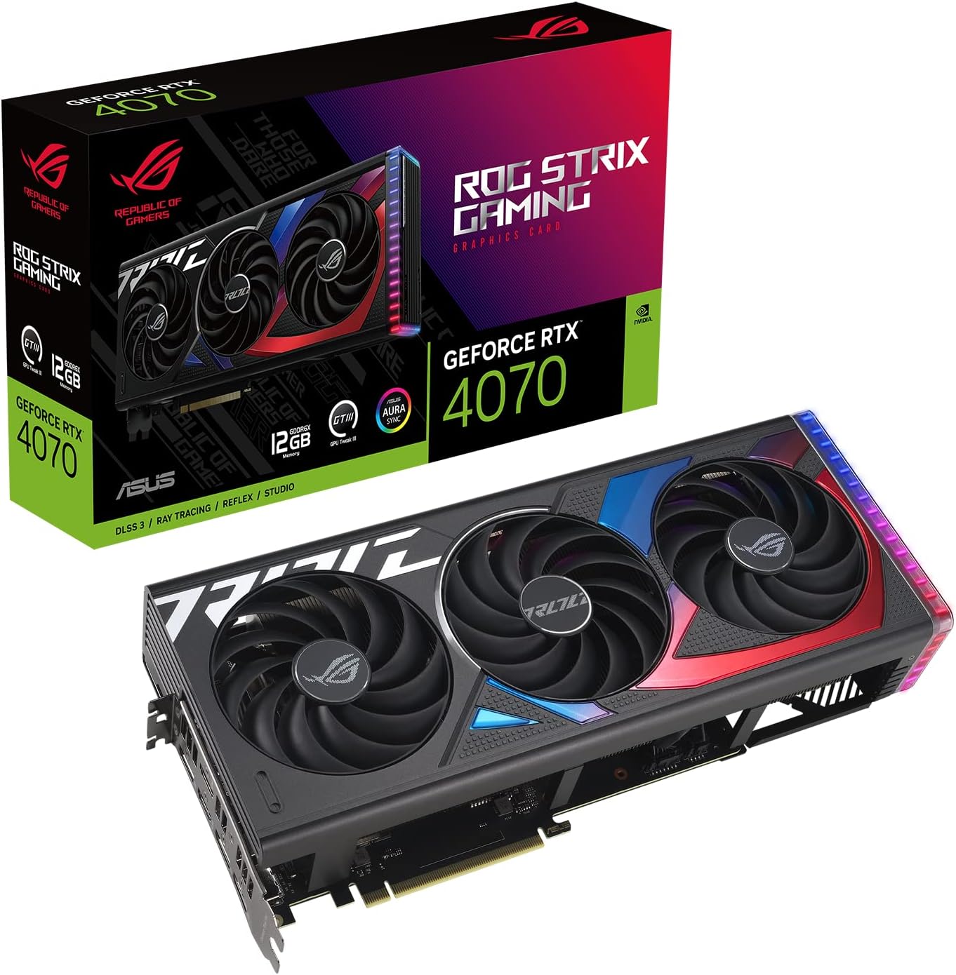 ASUS ROG Scheda grafica da gioco Strix GeForce RTX™ 4070 (PCIe 4.0, 12 GB GDDR6X, DLSS 3, HDMI 2.1, DisplayPort 1.4a)