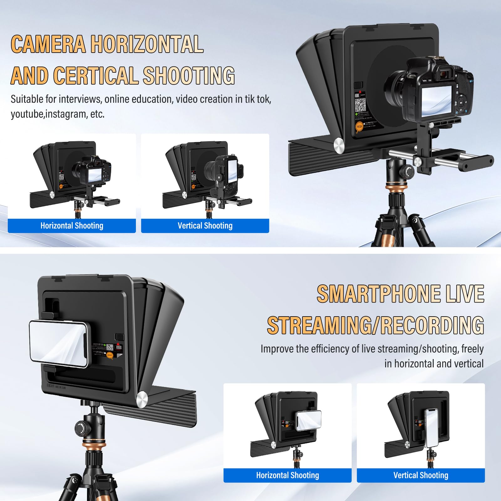 Soonpho T1 Teleprompter for Smartphone Tablet Camera DSLR up to 7.9 inches Supports Wide Angle Lenses with Remote APP Bluetooth Control Compatible with iOS/Android Systems for Vlog Live Streaming