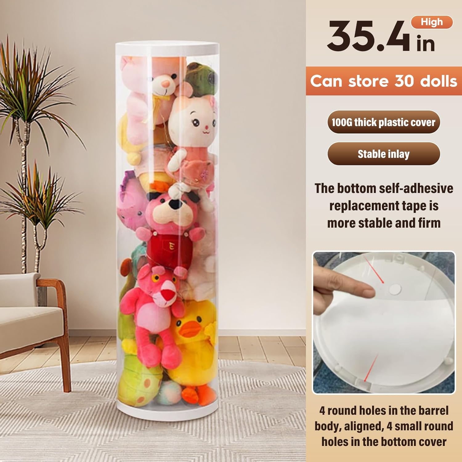 Vertical Storage Organizer | Clear Cylindrical Bucket, 10.2*35.4inch Tall Display Container​
