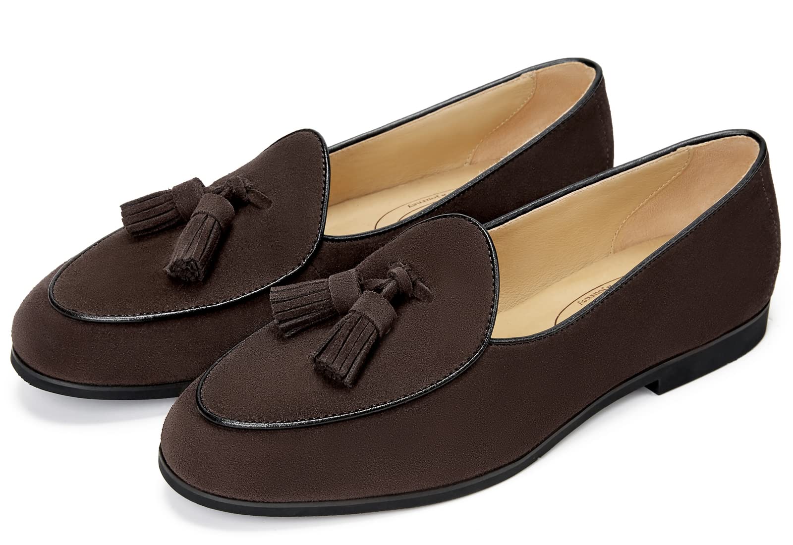 Journey West Suede Tassel Loafer for Women Slip-on Belgian Penny Loafers Shoes for Women Coffee US 9.5