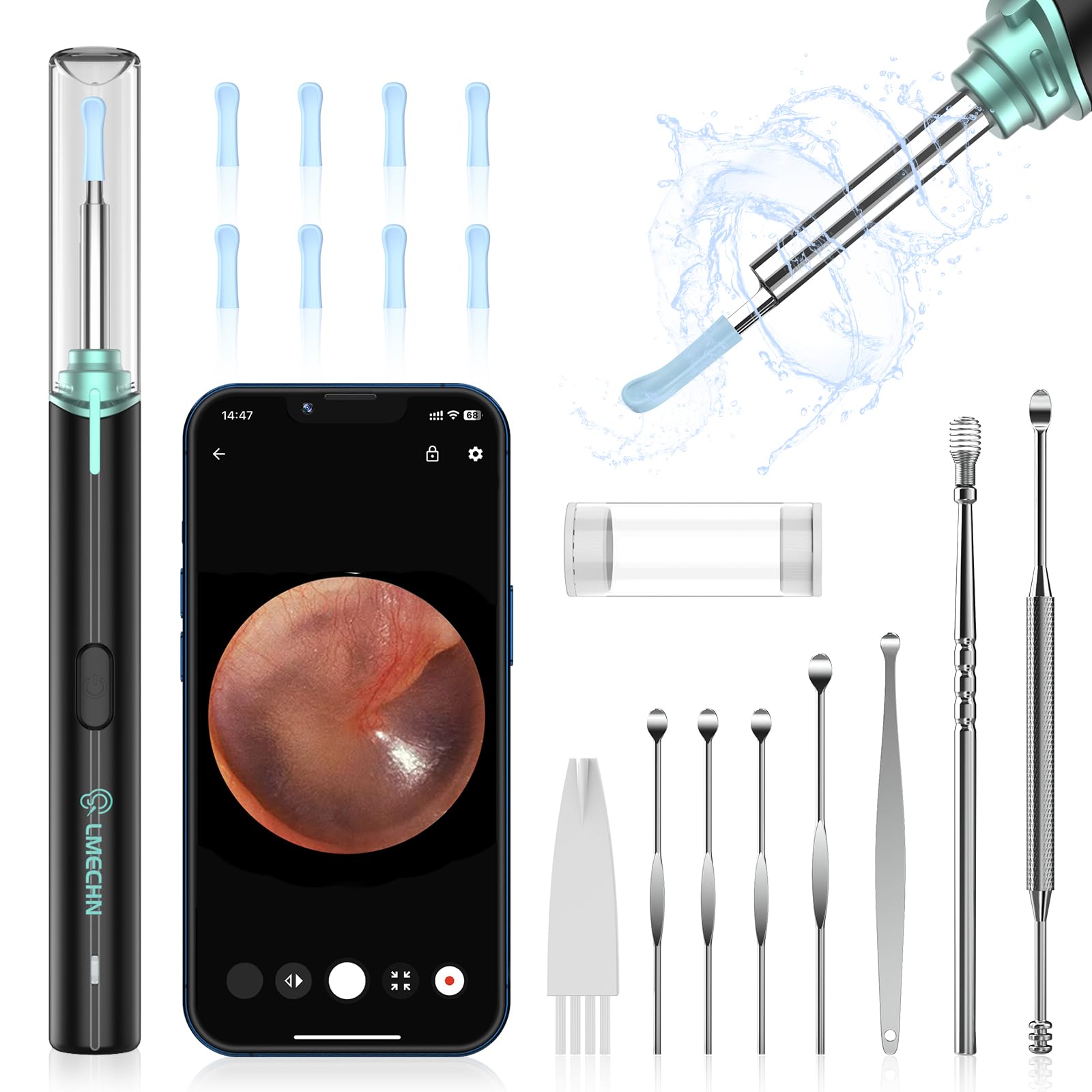 Ohrenschmalz Entferner Otoskop, LMECHN Endoskopkamera IP67 Wasserdichte, 1920P Wifi Ohrreiniger, Endoskopmit 3.5mm Linse und 6 LEDs für iPhone, iPad und Android-Smartphones.(Schwarz)