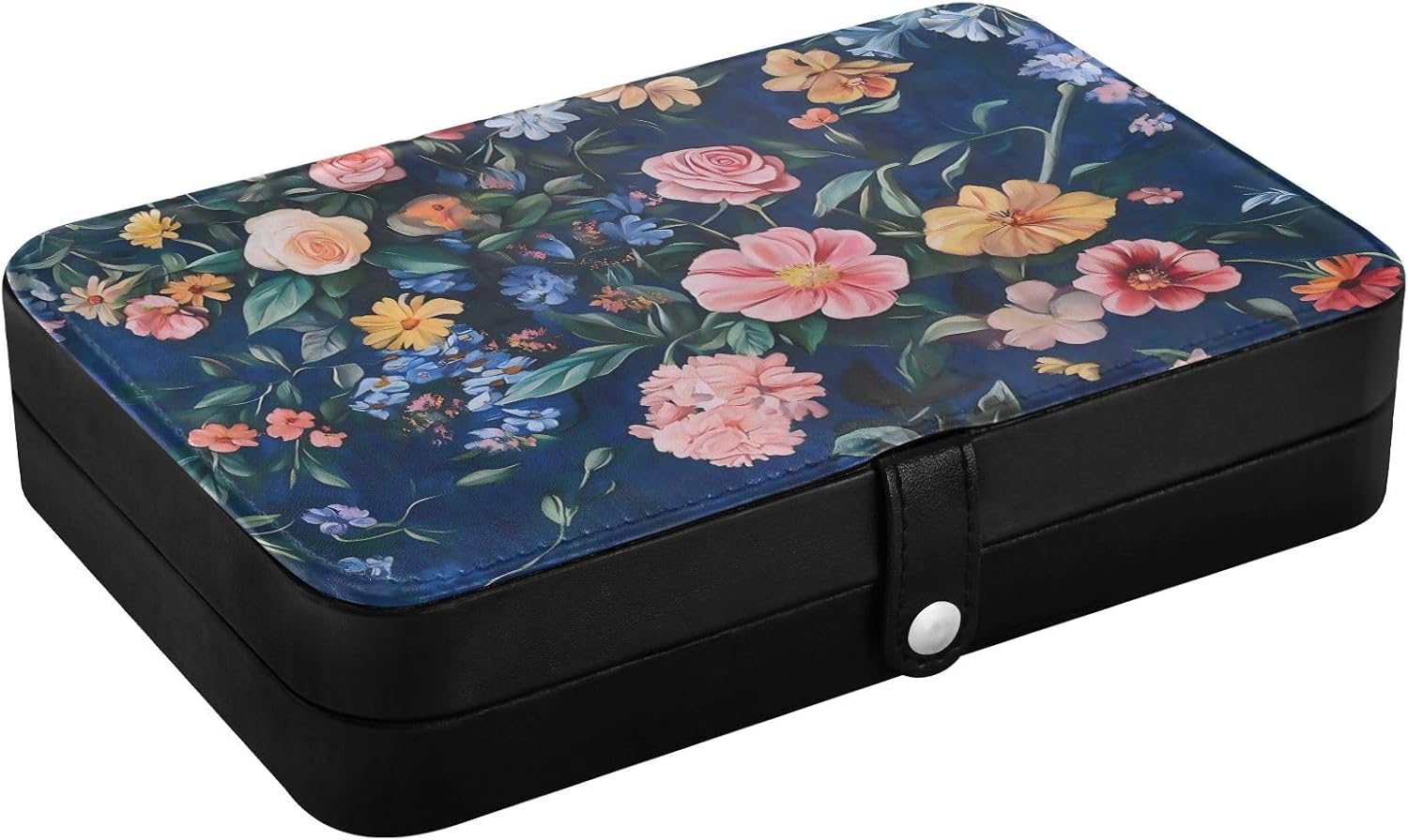 susiyo Jewelry Box Colorful Flowers Travel Jewelry Case Organizer Xmas Gift for Women - Black image 3