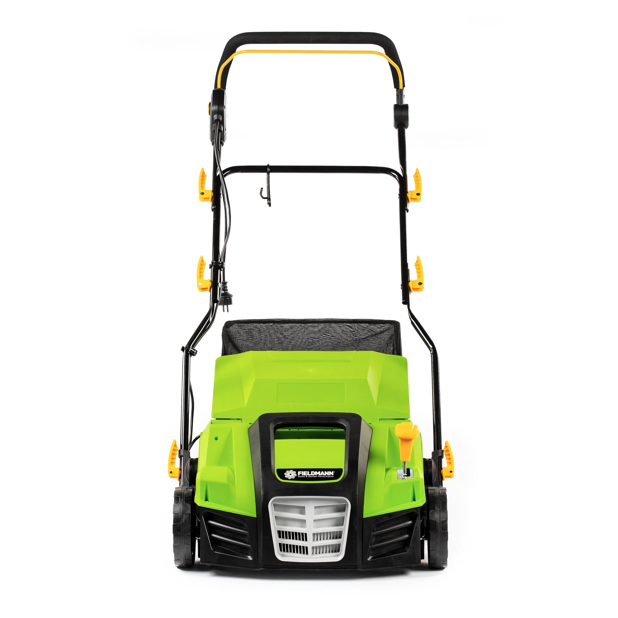 Escarificador y rastrillo eléctrico 2 en 1: Motor de 2000 W, Ancho de 400 mm, depósito de 50 L, Mango Ajustable, Profundidad de Corte de -15 a +3 mm, 2 Cilindros, fácil Mantenimiento, 104 dB