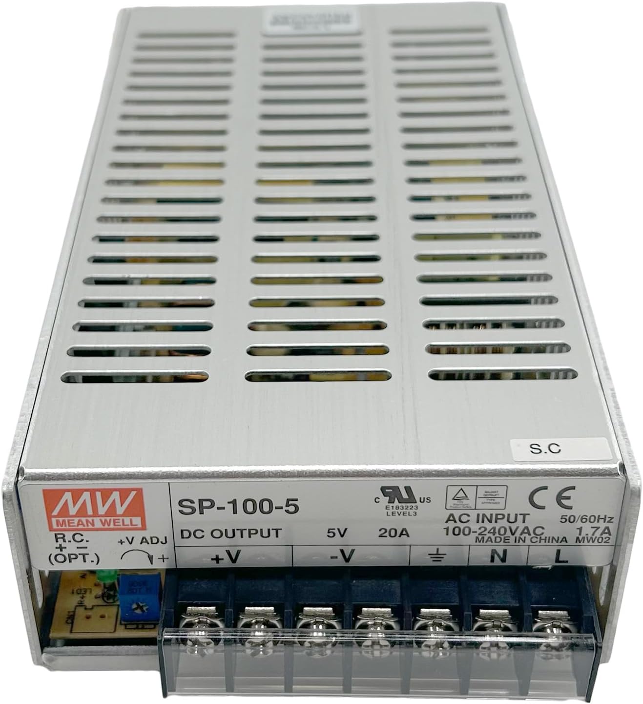 Mean Well SP-100-5 Enclosed 5V 20A 100W AC to DC Power Supply | Adjustable 4.75–5.5V Switching Converter for LED Displays, Industrial Equipment, and Electronic Instruments | Compact Reliable Design