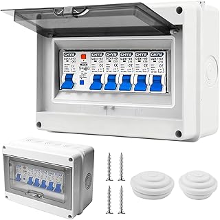 Sicherungskasten Aufputz IP65 mit Schutzschalter, Verteilerkasten mit Fi Schutzschalter, Unterverteilung Aufputz,Verteiler Kleinverteiler,Leistungsschalter 63A,AC Trennschalter 3x16A+20A+32A