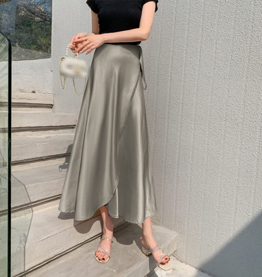 Gonne,Gonne Midi Marrone Lilla Da Donna Vita Alta Allacciate Sovrapposte Gonna Avvolgente Con Volant Fessura Estiva Irregolare A-Line Altalena Gonne Lunghe Eleganti Con Increspature Per Ragazze Sign