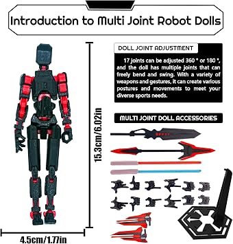 T13 Action Figure Set, Dummy 13 & Titan 13 Action Figures, Red Mecha, 4.5cm (H) x 14.7cm (L) x 4.5cm (W), High Articulation, Customizable Accessories