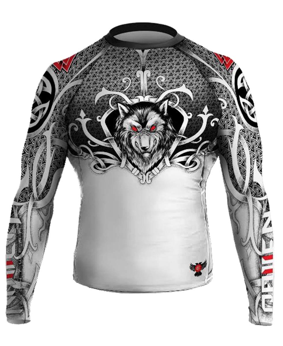 Raven Fightwear Norseman Weiß Kompressionshemd Herren Lange Ärmel Grappling Jiu Jitsu MMA Fitness Kampfsport No Gi Workout Gym