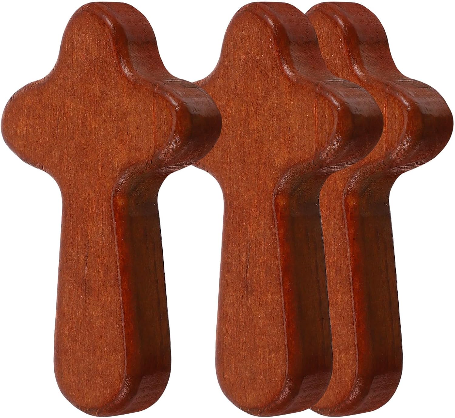 FIXOSHEE 3pcs Portable Small Hand Held Wooden Cross Made of Pine Wood with Comfortable Touch, Christian Gift for Office or Bag Use, Mini Pocket Holding Cross for Daily Prayer and Devotion