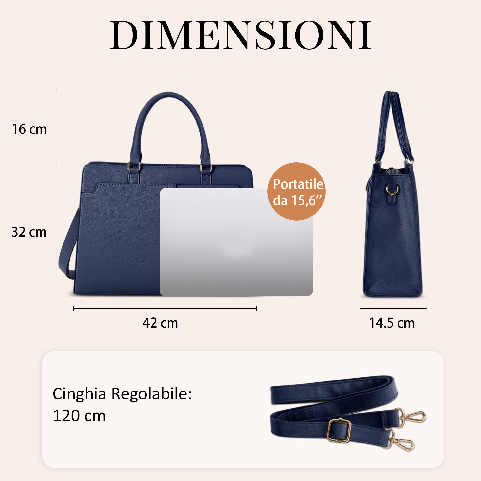 Borsa Tote Laptop Donna, Borsa Portatile 15,6 Pollici - Pelle PU Impermeabile Multifunzionale Trendy Texture per Ufficio Lavoro Affari Scuola Insegnanti Università Blu