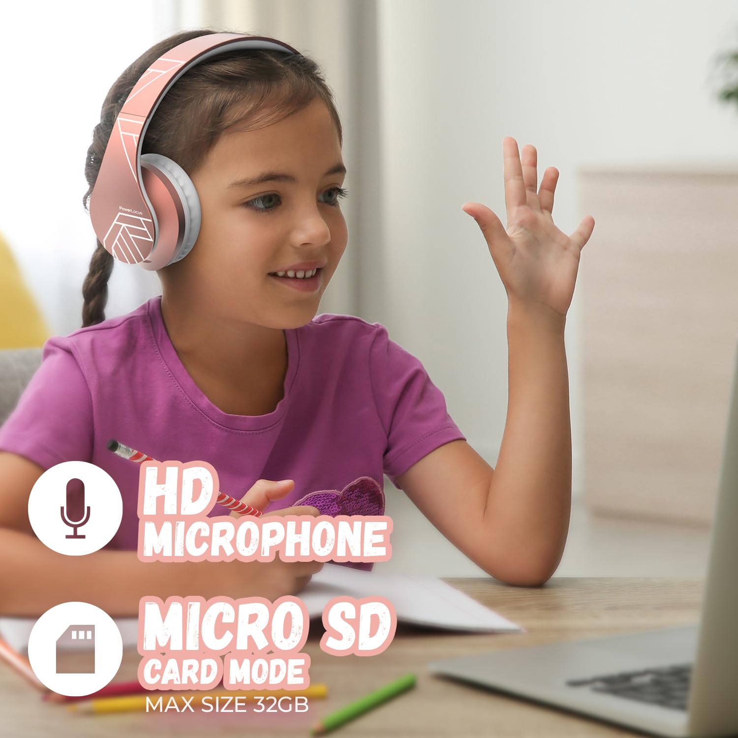 Cuffie Bluetooth per Bambini, PowerLocus P2 Cuffie Wireless Over-Ear, Cuffie Bluetooth 5.0 Pieghevoli, limite di volume di 85 dB, con Microfono, Micro SD, Cuffie Wireless e cablato,Custodia da viaggio