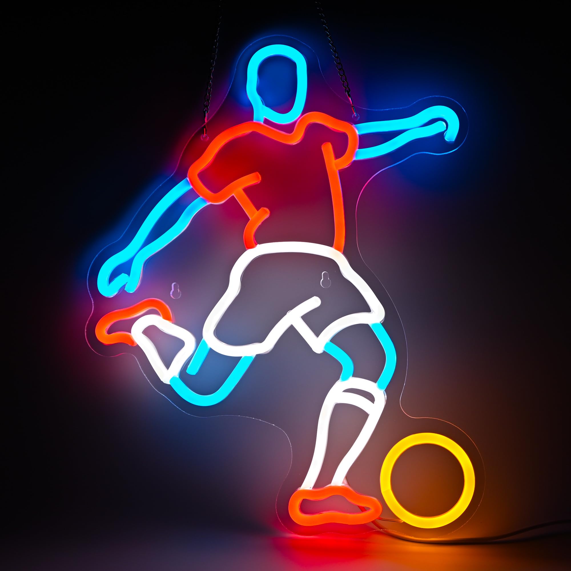 Football Player Neon Lamp, Dimmable LED Night Light, Soccer Party Decor for Bedrooms & Gifts, Red Sports Wall Art