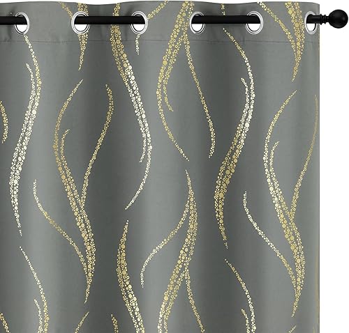 Miniatura 61 de Yakamok - 2 paneles de cortinas opacas con aislamiento térmico y puntos dorados, para sala de estar y dormitorio, juego de 2 paneles con ojales