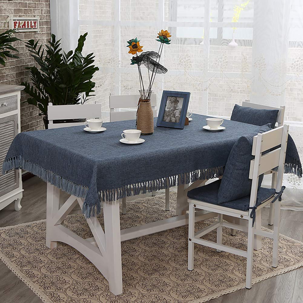 Decorativo Tovaglia con Nappa in Lino Cotone Facile da Pulire Rettangolare Tovaglia Lavabile Arazzo per Tavolo da Cucina 135x220cm Blu