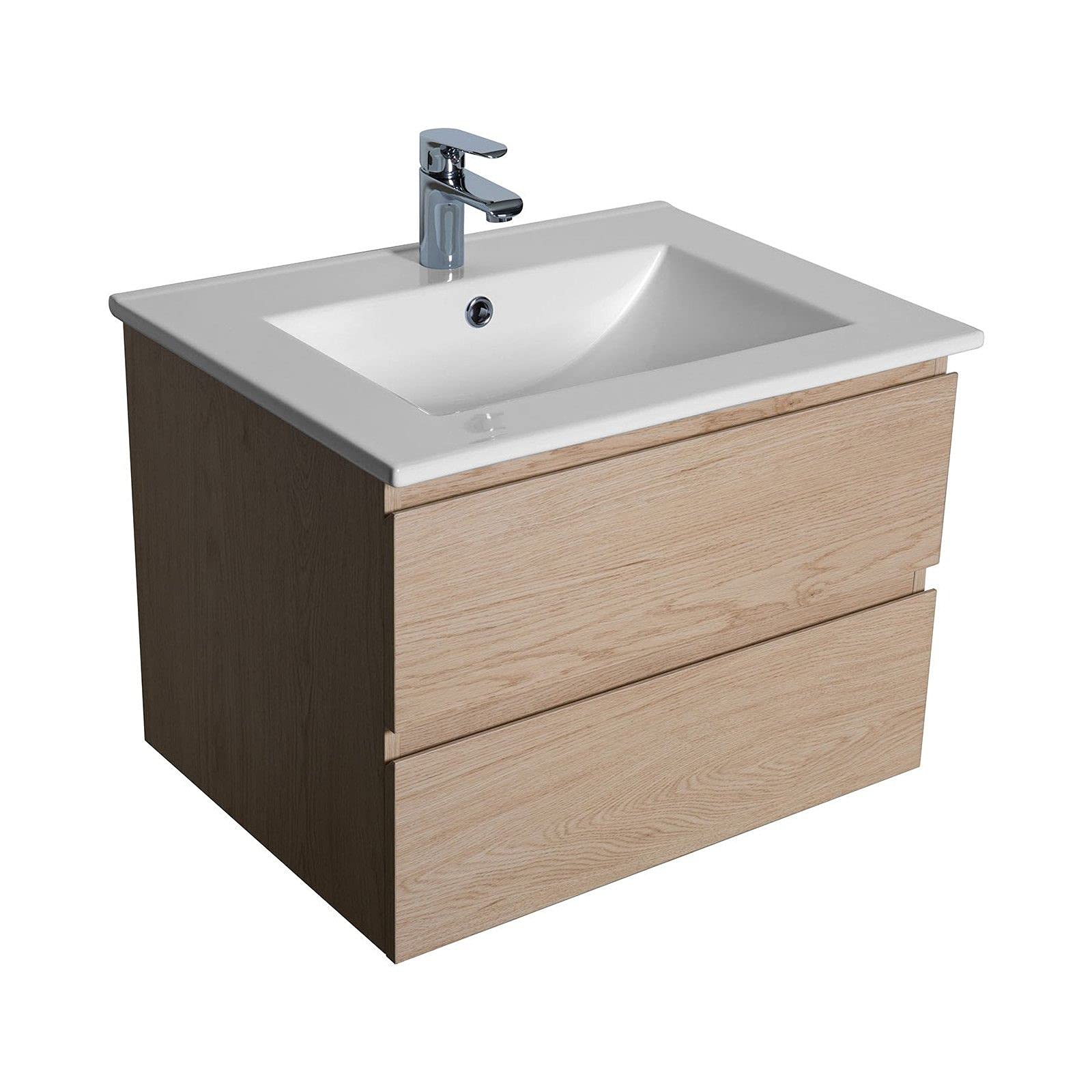 MOB-IN Ensemble Meuble Simple Vasque 60cm avec Vasque et Colonne Sorrento Décor chêne