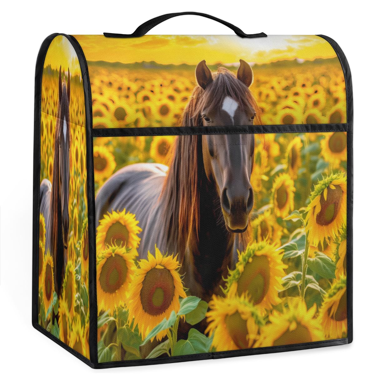Coffee Maker Cover Horse Sunflower Floral Kitchen Appliance Covers Small Appliance Covers Blender Cover Juicer Cover Dust Covers for Kitchen Appliances with Top Handle and Pockets,Washable,C266