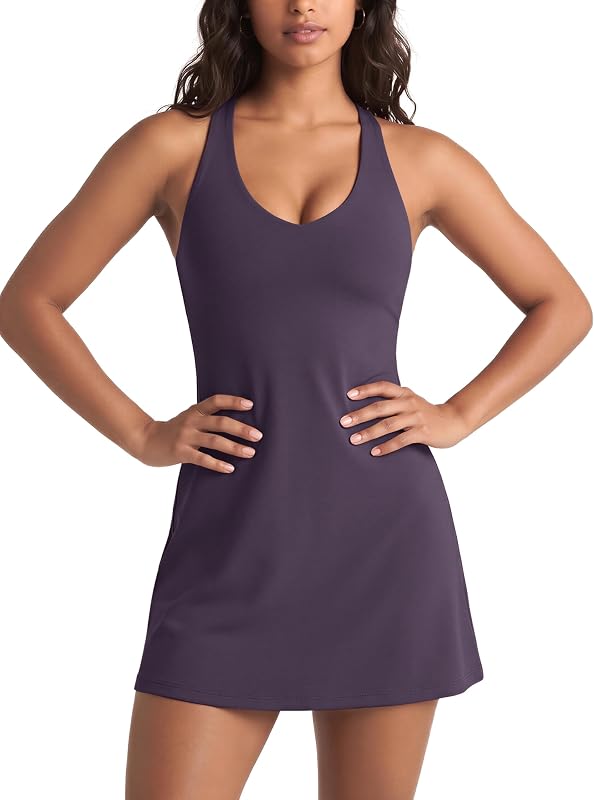 ODODOS Women's Cloud Feeling Racerback Tennis Dress with Separate Shorts and Built in Bra Mini Tank Dress