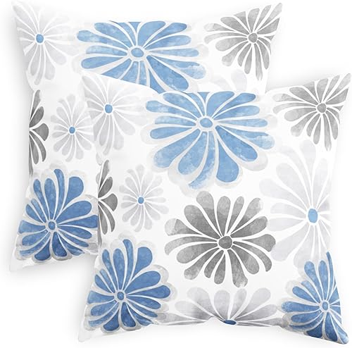 Miniatura 8 de CaliTime Fundas de almohada decorativas de 20 x 20 pulgadas, paquete de 2 fundas de cojín decorativas de vellón de dos tonos con flores florecientes