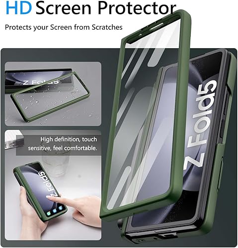 Miniatura 5 de Vihibii Funda para Galaxy Z Fold 5 con tarjetero y soporte para bolígrafo S, protección de bisagra, cubierta de cámara deslizante y protector de