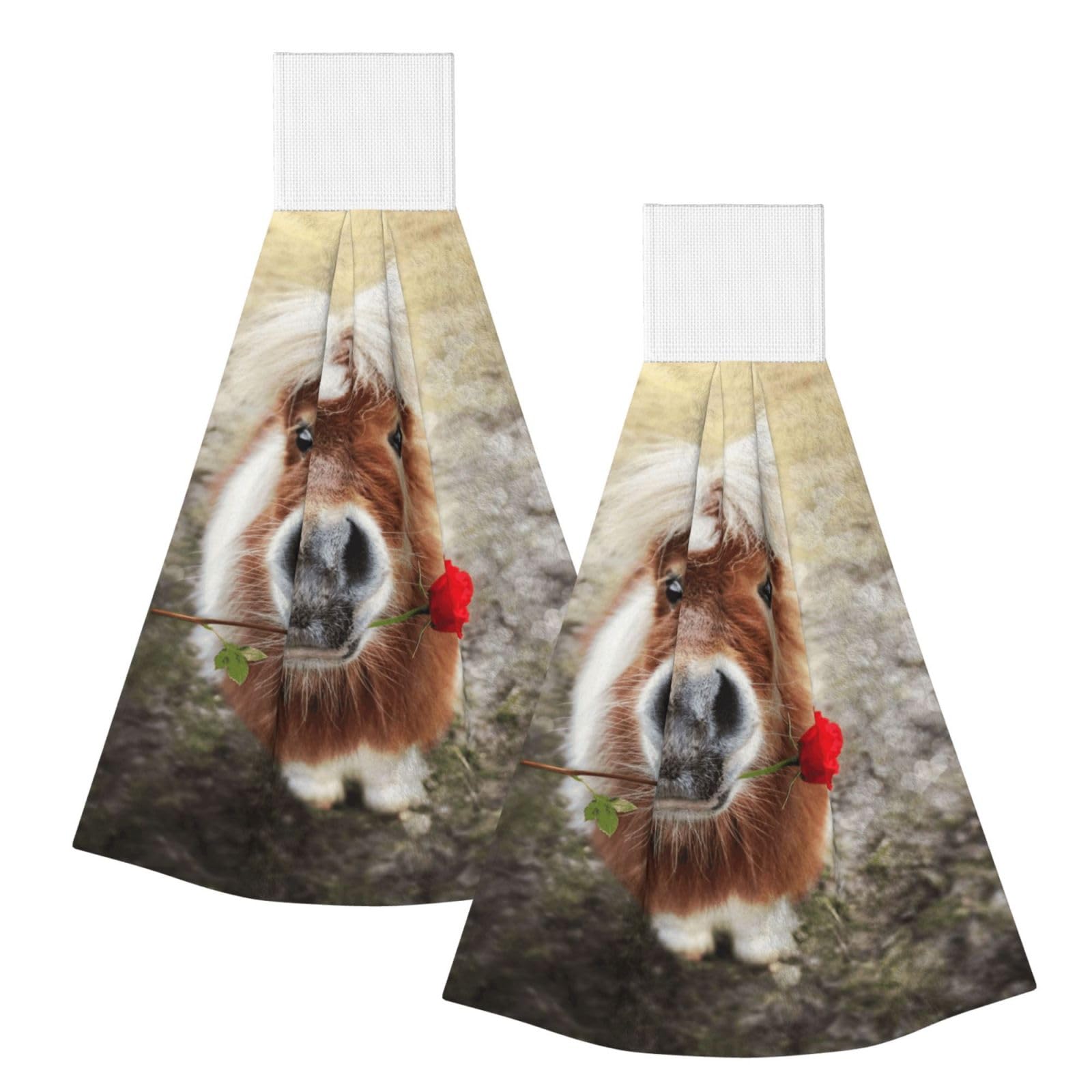 DOPKLNA Horse And Rose, 2 Pcs Hanging Coral Fiber Hand Towels for Bathroom, Absorbent Kitchen Towels