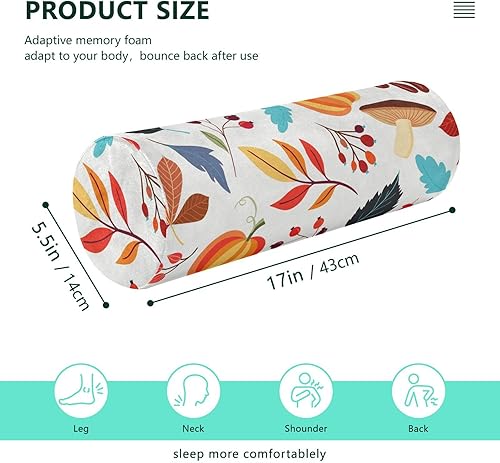 Miniatura 3 de Autumn Pumpkins Fall Leaves Bolster Pillow Yoga Neck Roll Pillow with Cover Sofa Round Pillows Cylinder Pillow Cover Pillow for Knee Support