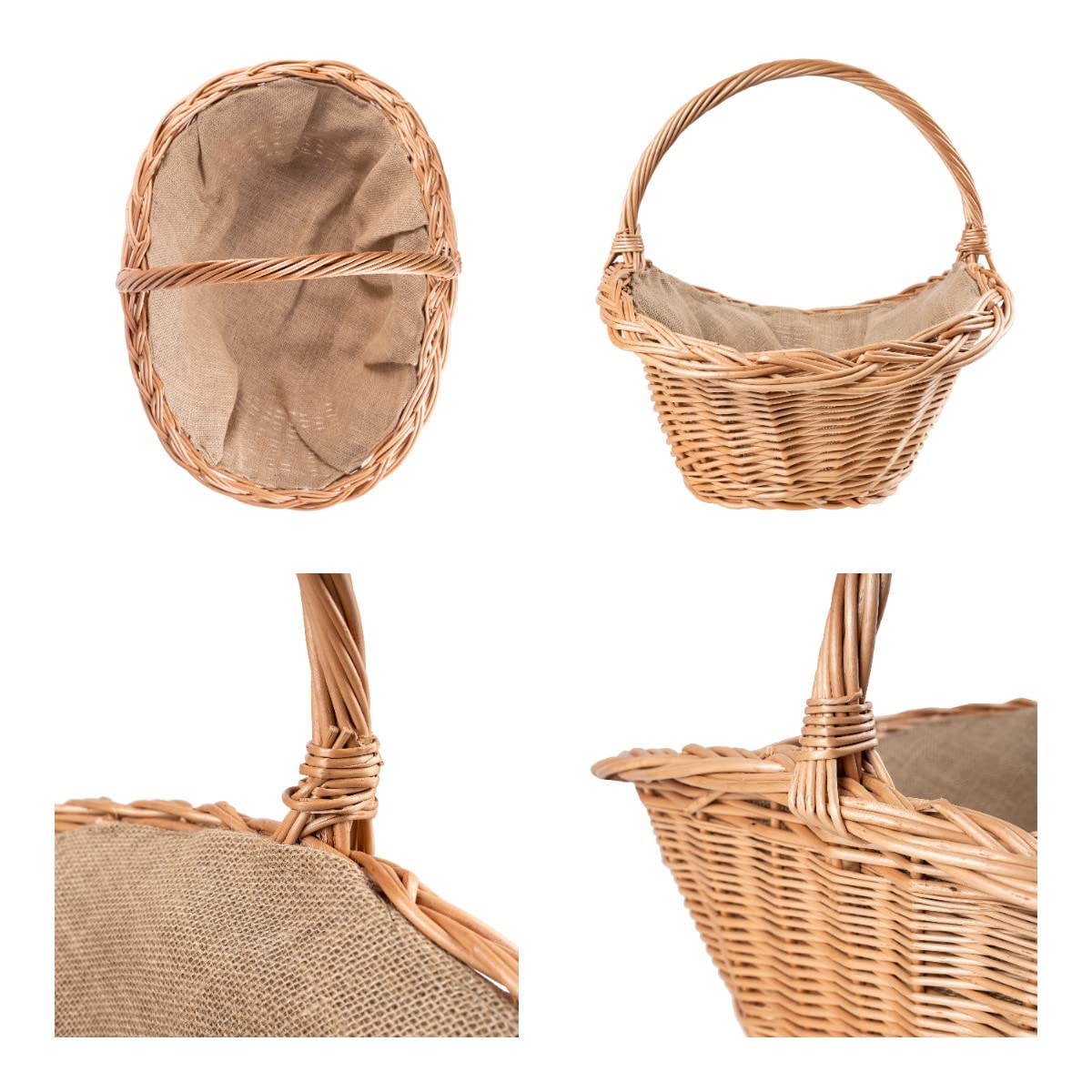Creative Home Groß Holztrage Rattan Kaminholzkorb Kaminkorb Tragekorb | 60 x 40 x 39 cm | Aufbewahrung Oval Holzkorb Weidenkorb für Kaminholz/Holz | Braun Dick Weide Feuerholzkorb