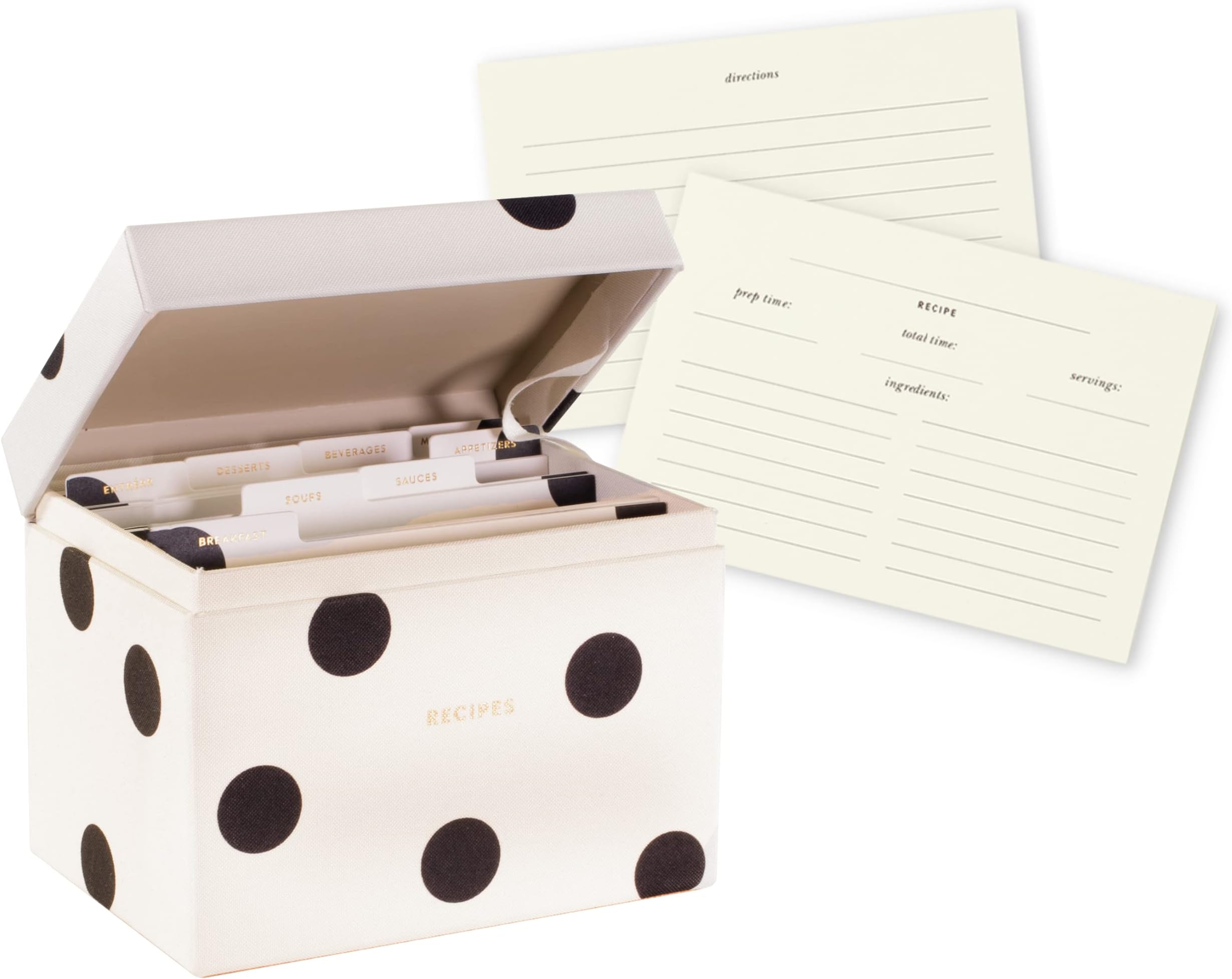 Kate Spade New York Recipe Box with 40 Double Sided Recipe Cards, Deco Dot