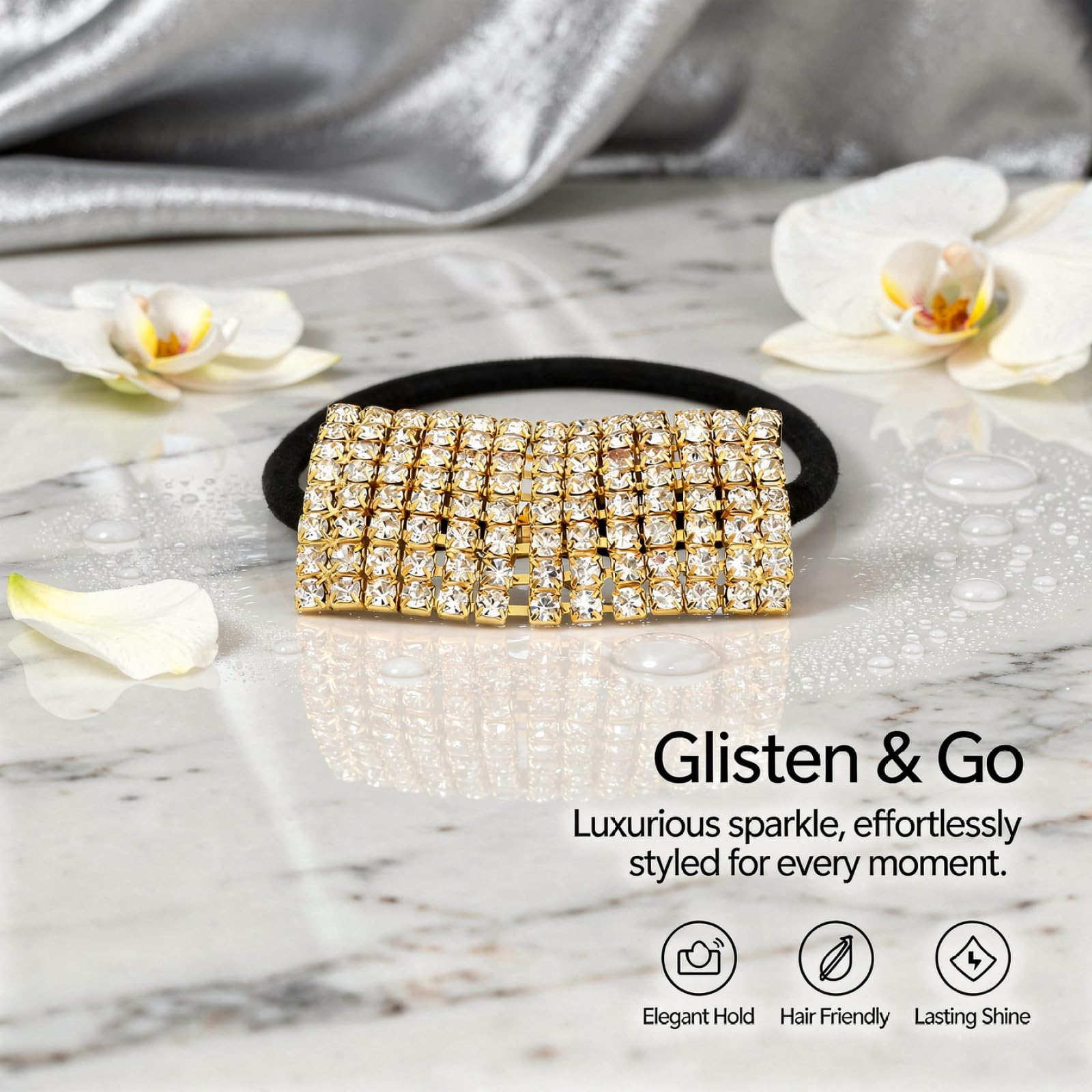 Lot de 10 élastiques à cheveux à strass, accessoires cheveux élastiques avec décor métal or et argent, chouchous pour femme, motif gemme 4,95 x 2,67 cm, 12 g pièce