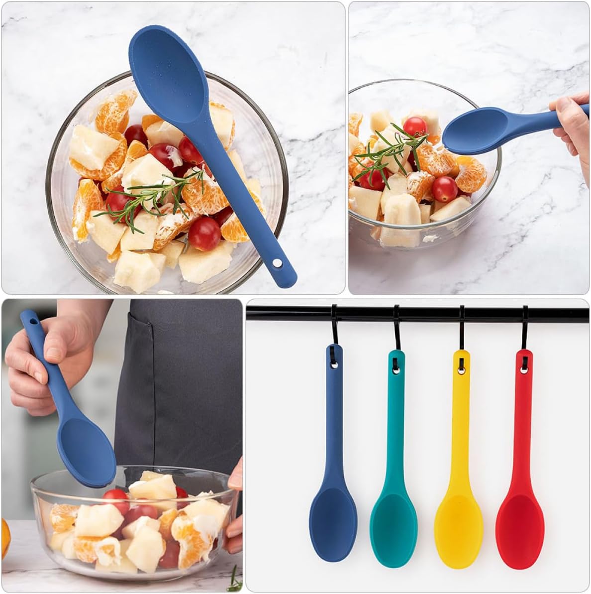 KICHOUSE 2pcs Blue Silicone Ladles Non-stick Soup and Rice Spoons Heat Resistant Kitchen Cooking Utensils for Home and Canteen Use