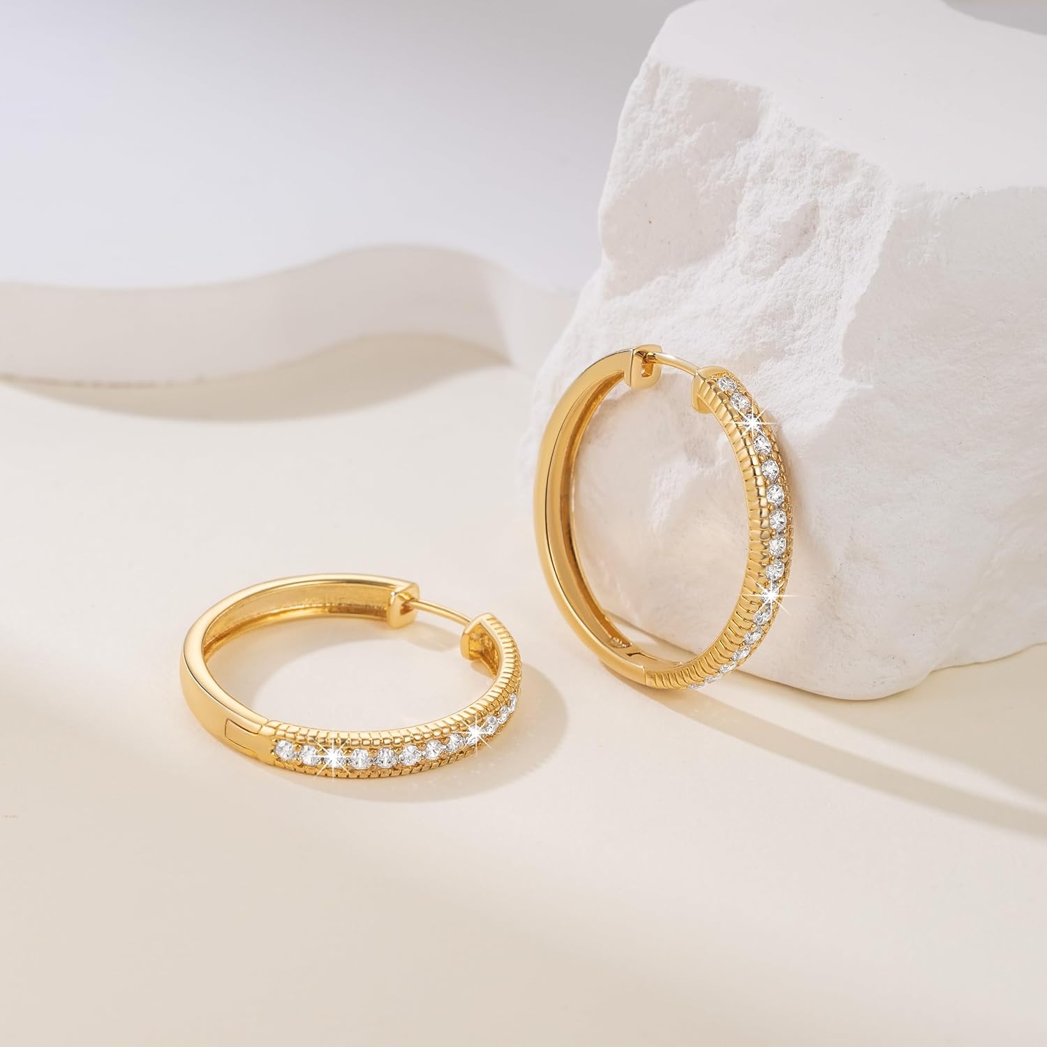 Gold Hoop Earrings 14K Gold Earrings for Women Hoops Earring for Womens Hoop with Cubic Zirconia Dazzling Half-Paved Sparkle CZ Earring for Womens