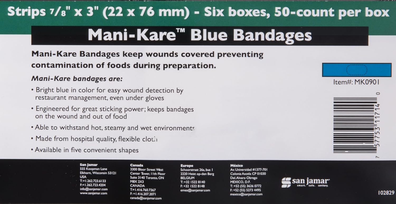 San Jamar MK0901 Mani-Kare BNDG, 7/8 x 3 Strip, Blue