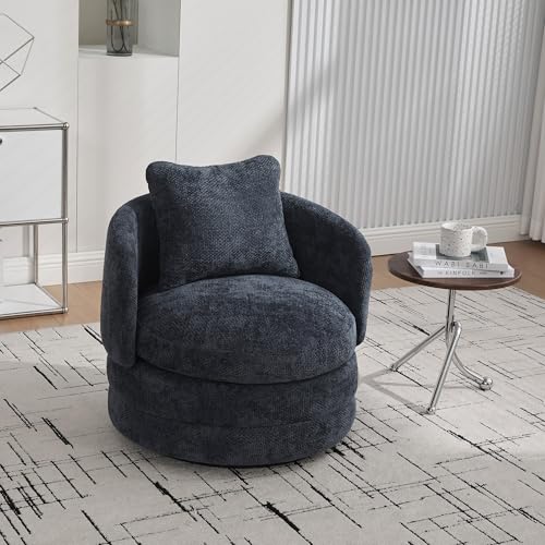 Sillón Redondo Giratorio Chenille Azul miniatura 5