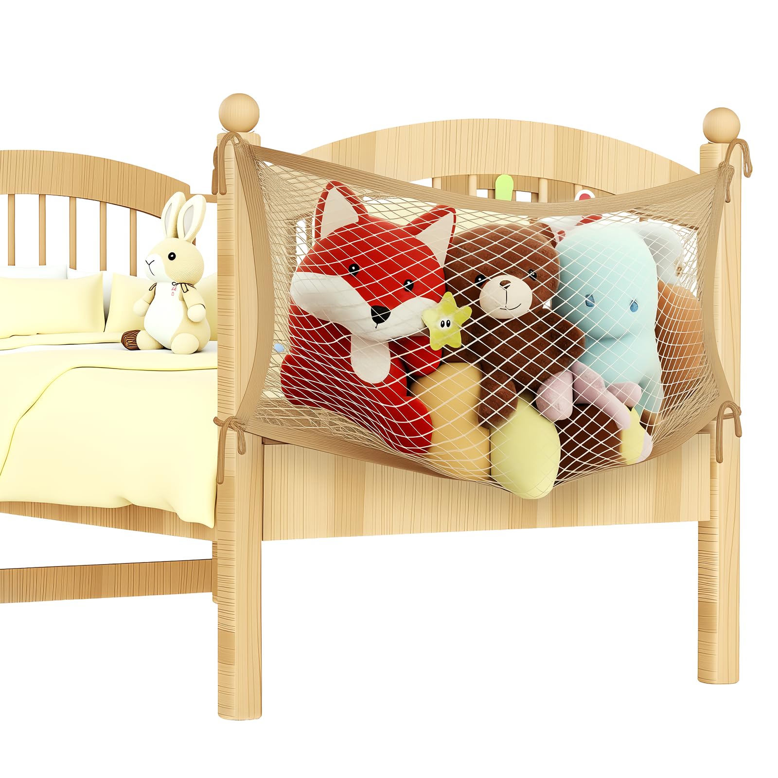 Stuffed Animal Storage Net Toy Hammock Hand Woven Cotton Macrame Teddy Bear Organizer for Kids Nursery Girls Bedroom Boho Decor Beige Hanging Bedside Soft Plush Holder Teddy Storage