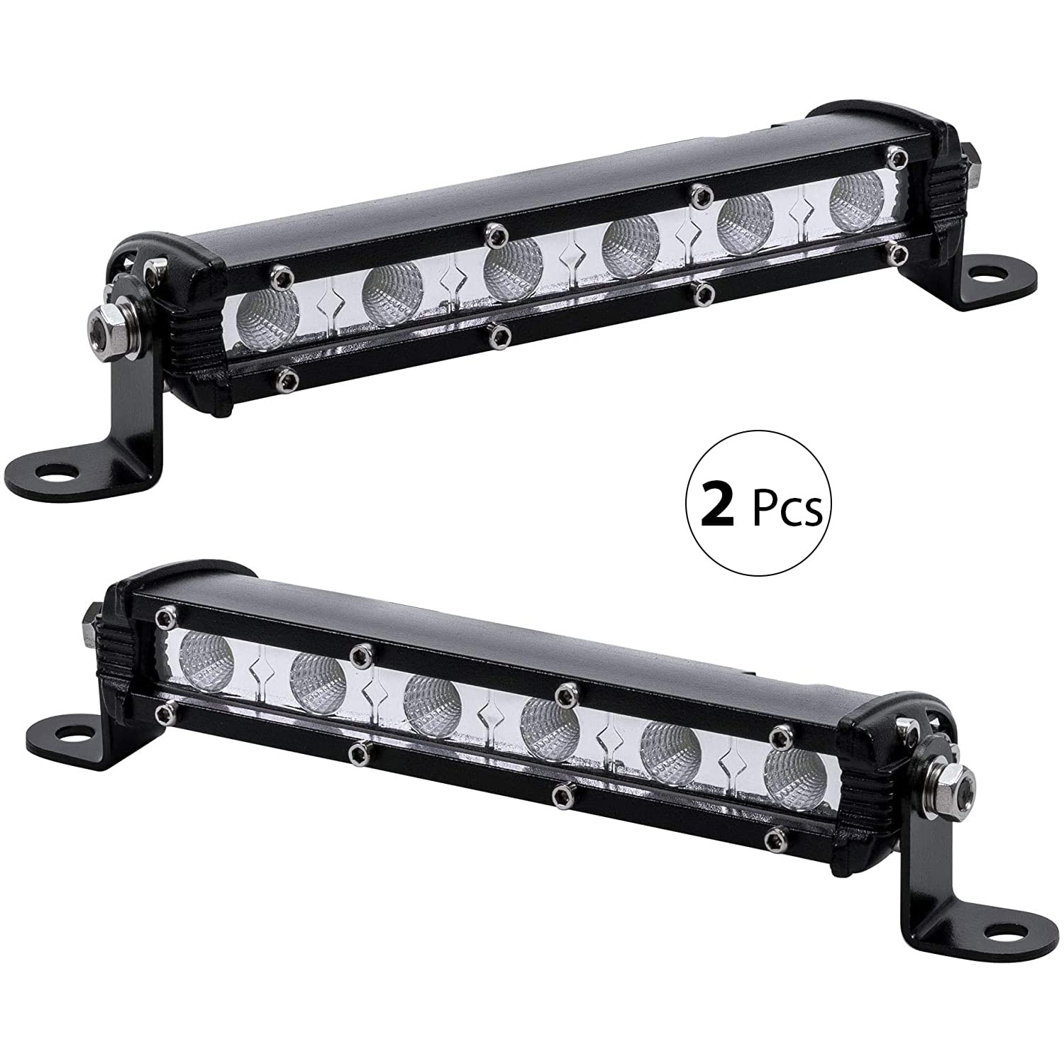 2 Pieces 7" Ultra-Slim Single Row Off Road CREE LED Light Bar 1530LM Waterproof 18W Fog/Driving/Work Lights for Cars Trucks ATV Motorbike Universal Vehicle 60 Degrees Flood Light