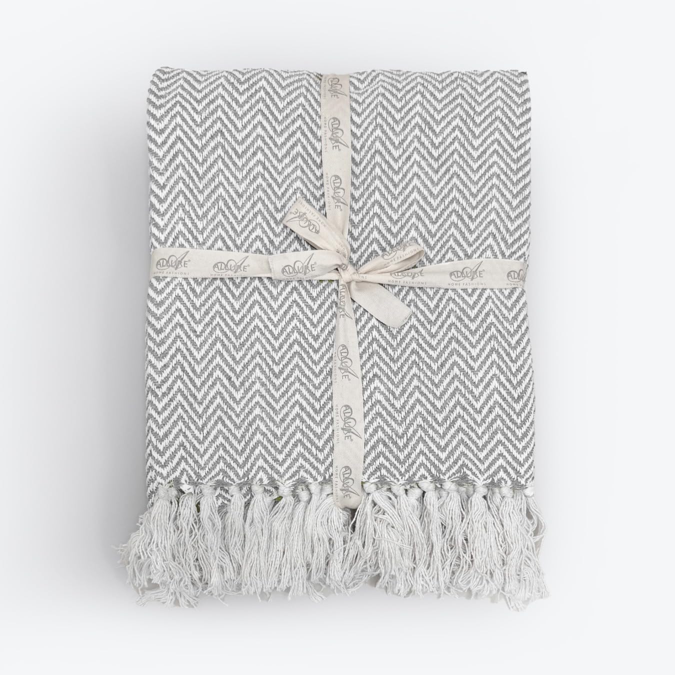 Allure Bath Fashions Throw Blanket - Herringbone Knit - Light Grey - 150 cm x 200 cm