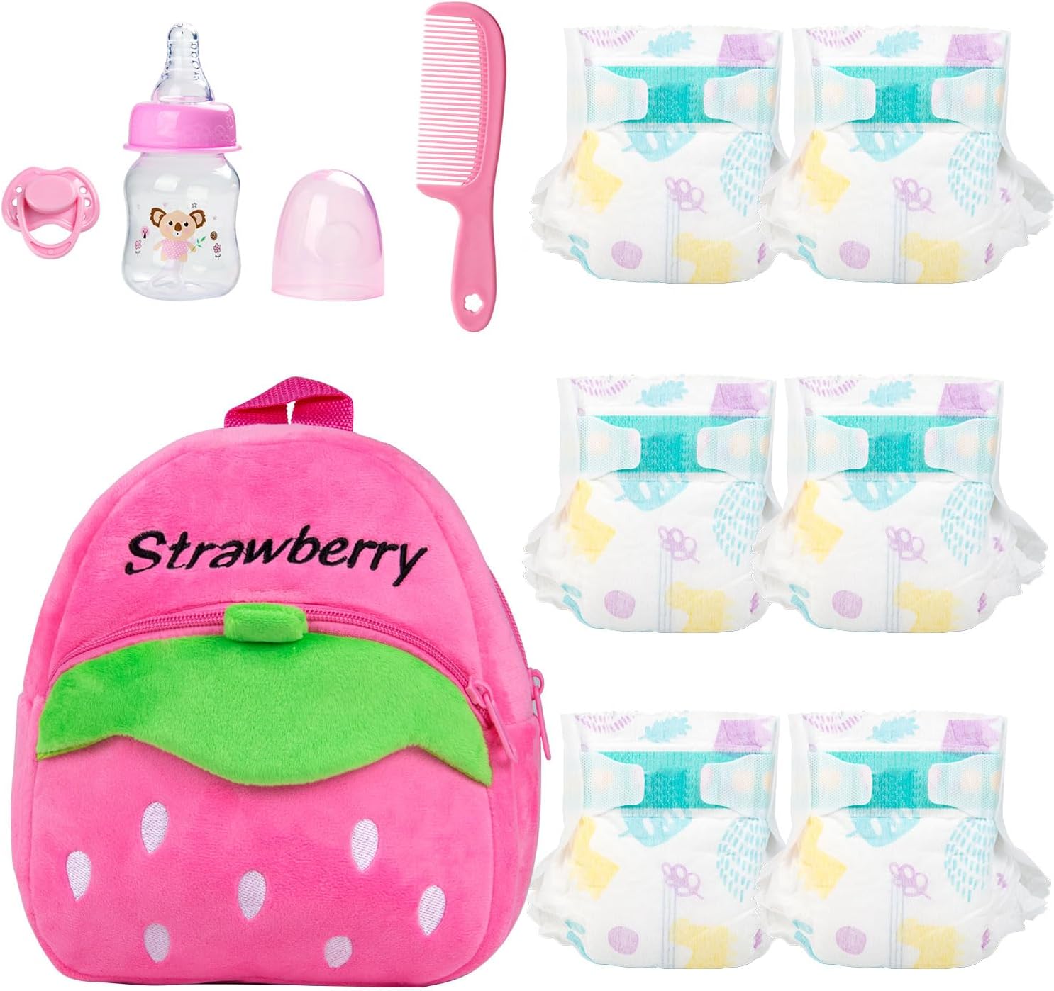 Reborn Baby Doll Diaper Bag Accessories Set 10 Pcs Baby Dolls Feeding and Caring Set Includes Backpack&Diapers&Bottle&Magnetic Pacifier&Comb Newborn Girls Gift
