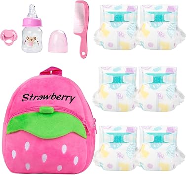 10 Pcs Baby Doll Diaper Bag and Feeding Accessories Set for 17-24Inch Dolls
